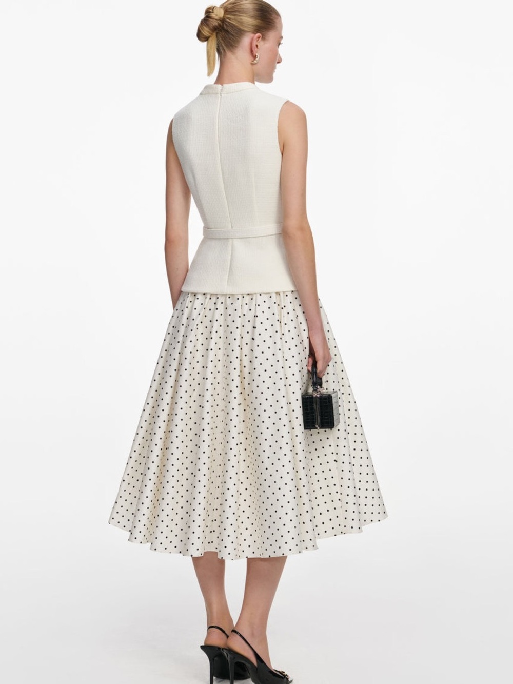 NWOT Self-Portrait Cream Boucle Polka Dot Midi Skirt - Picture 8 of 16